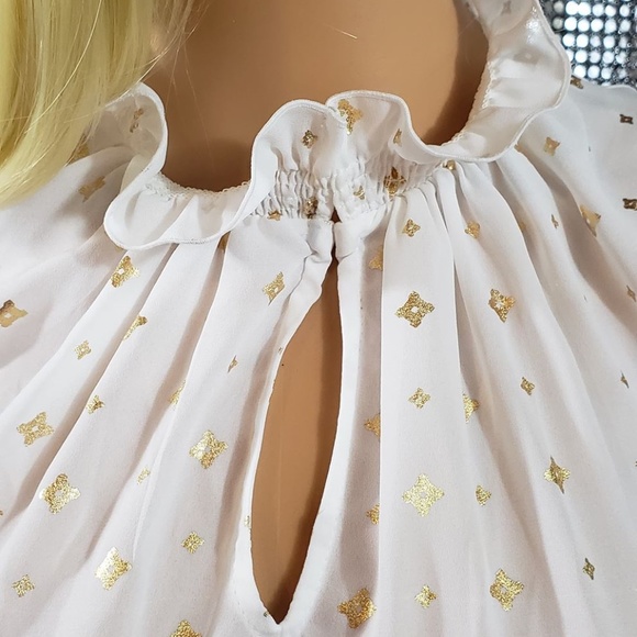 White + Gold Ruffle Collar Front Cutout Blouse - Picture 3 of 4